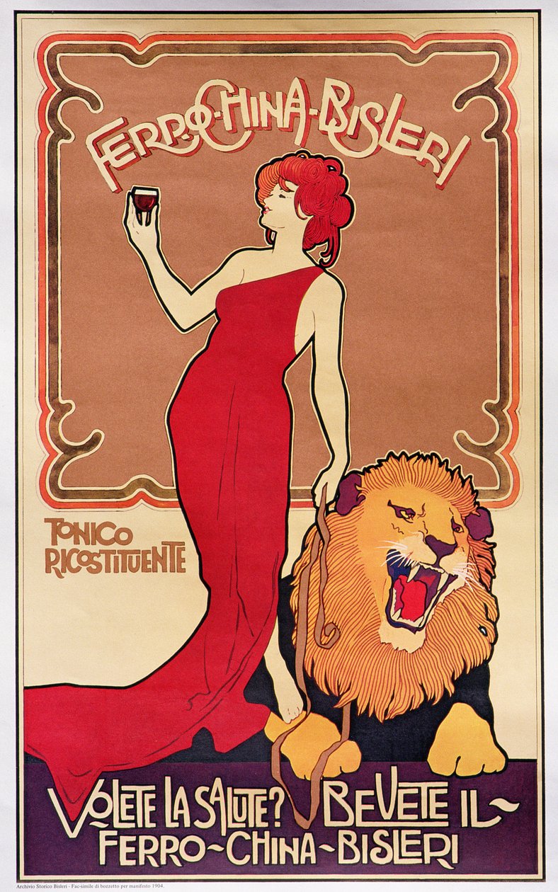 Affiche met reclame voor "Bislieri likeur" 1904 (litho) door Italian School