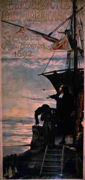 Poster die de Italiaans-Amerikaanse Tentoonstelling in Genua adverteert door Italian School