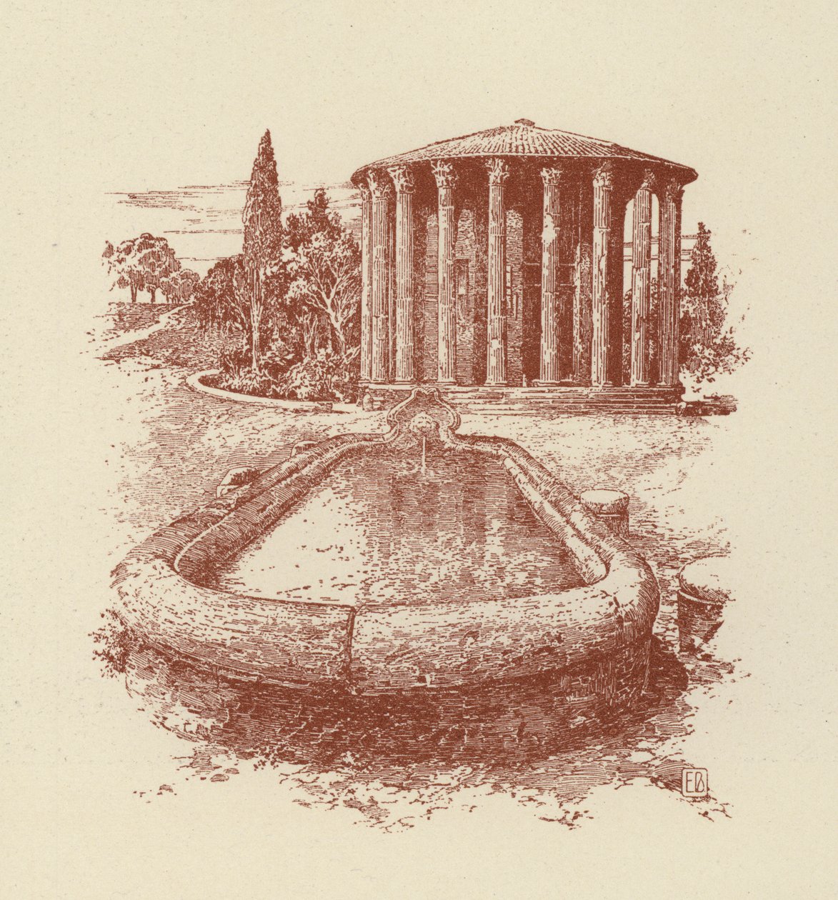 Rome, Tempel van Vesta (litho) door Italian School