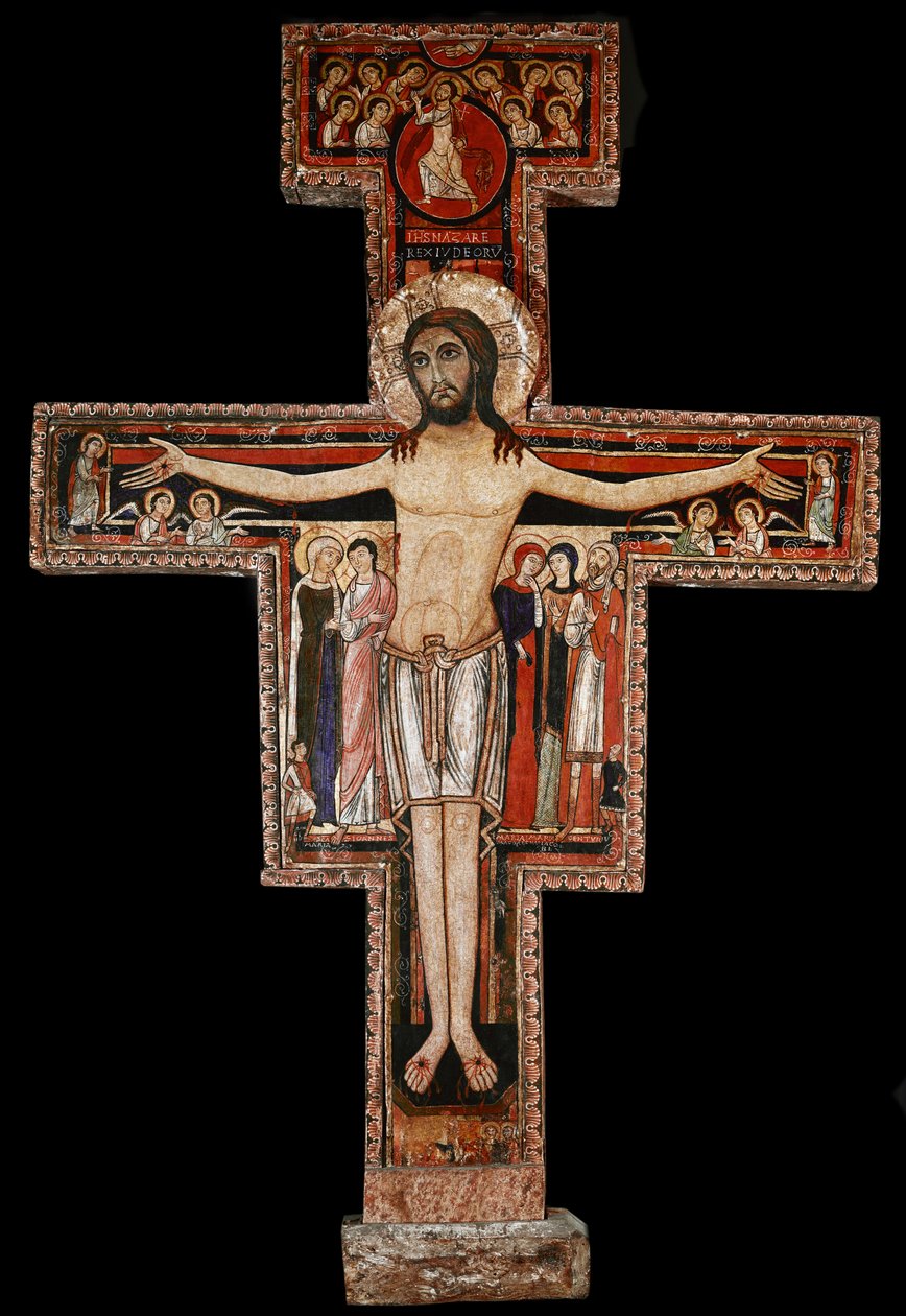 Het San Damiano kruis, ca. 1100 (beschilderd hout) door Italian School