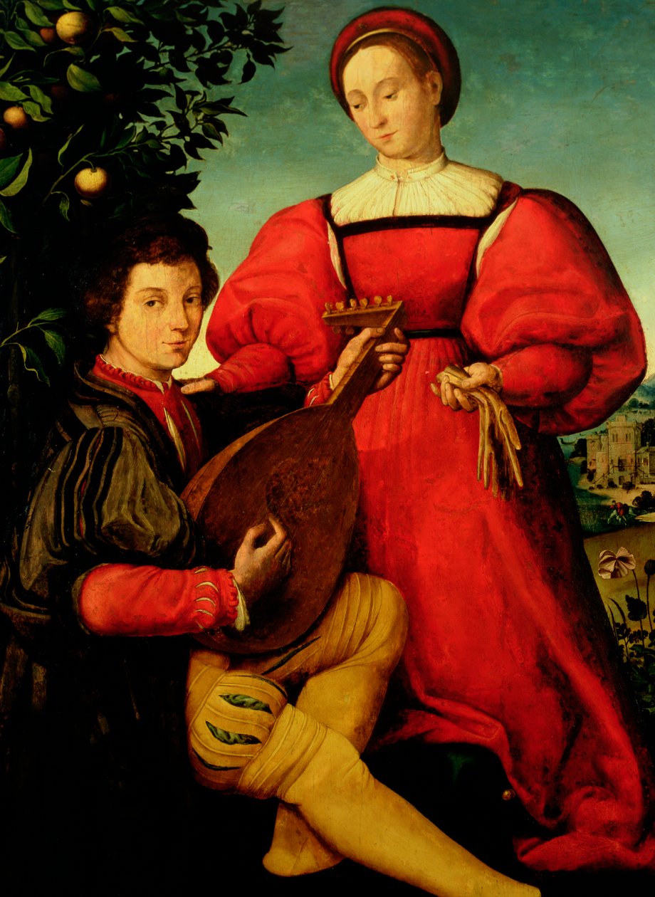 Venetiaanse Dame en Luitspeler door Italian School