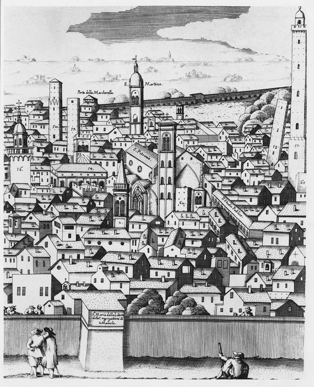 Zicht op Bologna (gravure) door Italian School
