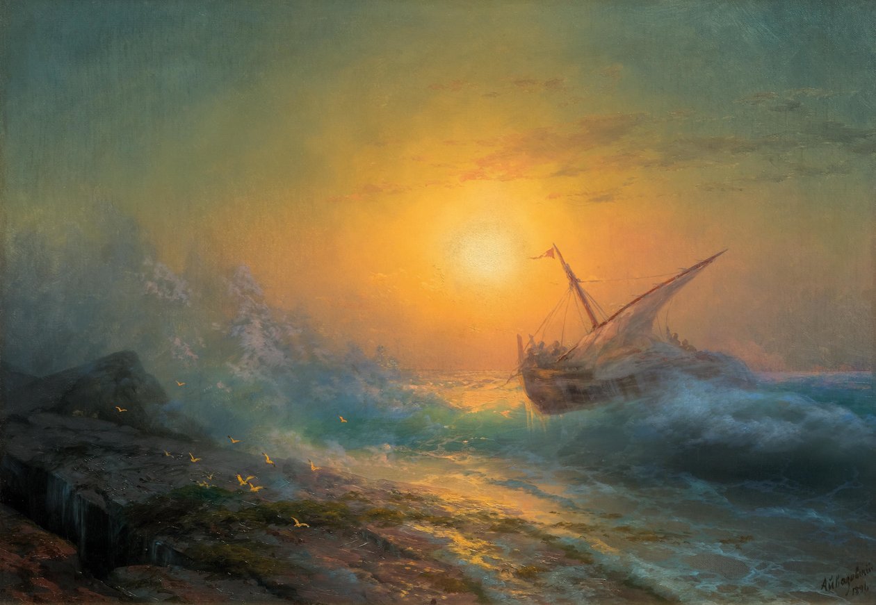Stormachtige zee in de avondschemering door Ivan Konstantinovich Aivazovsky