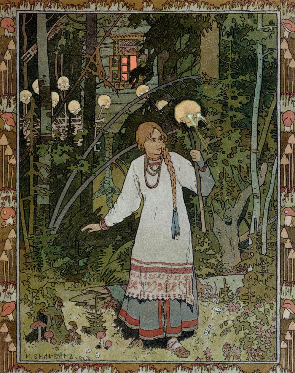 Vassilissa in het bos, illustratie uit het Russische volksverhaal, 