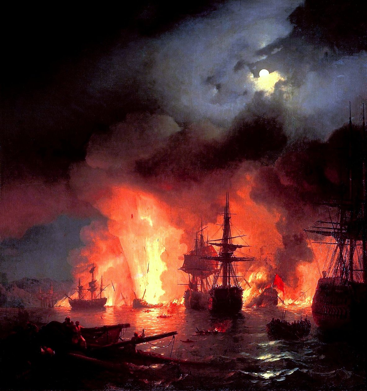 Slag om Çesme bij nacht door Ivan Aivazovsky
