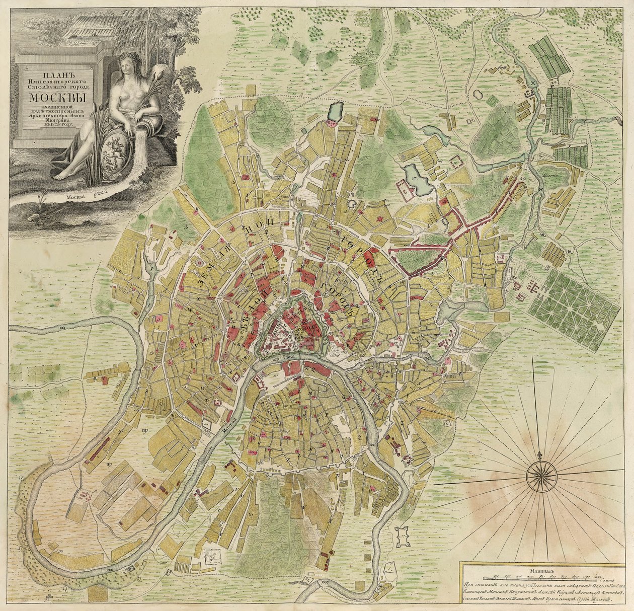 Kaart van Moskou, 1739 door Ivan Fyodorovich Michurin