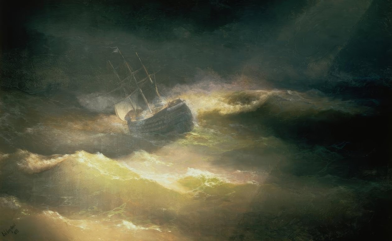 Het schip Maria in de storm door Ivan Konstantinovich Aivazovsky