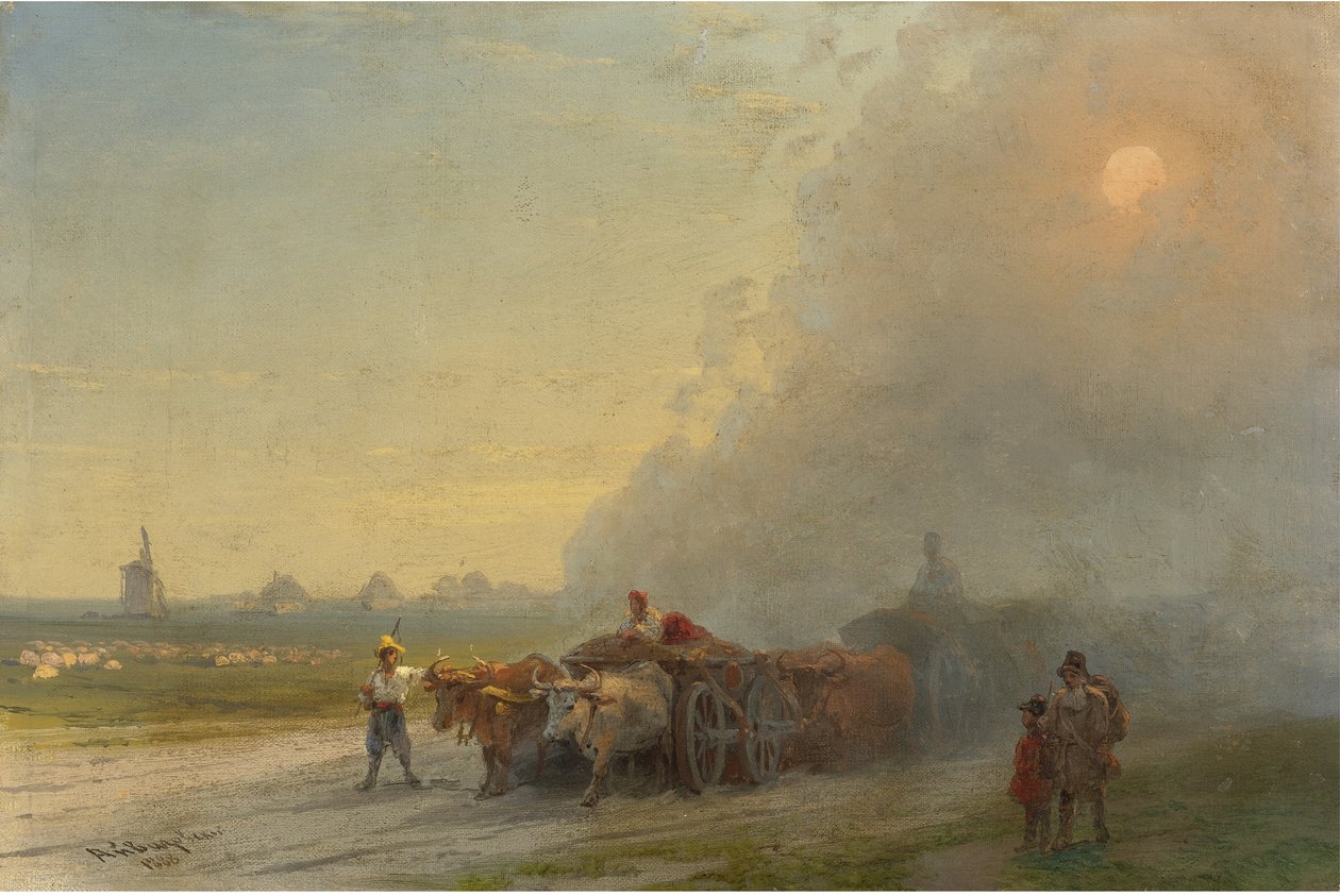 Ossenwagens in de Oekraïense steppe door Ivan Konstantinovich Aivazovsky