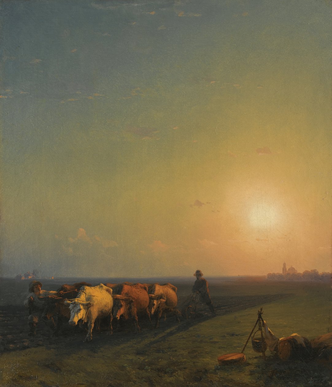 Ploegen van de velden, Krim, 1865 door Ivan Konstantinovich Aivazovsky