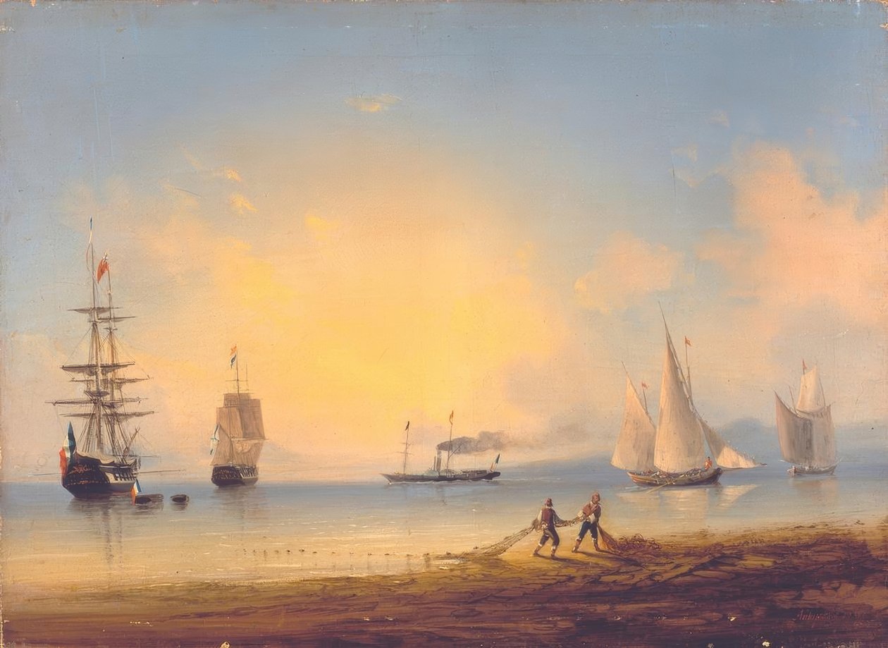 Russische en Franse fregatten door Ivan Konstantinovich Aivazovsky