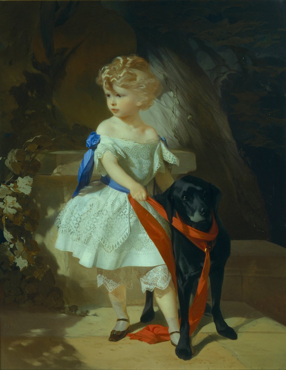 Meisje met hond door Ivan Kosmich Makarov
