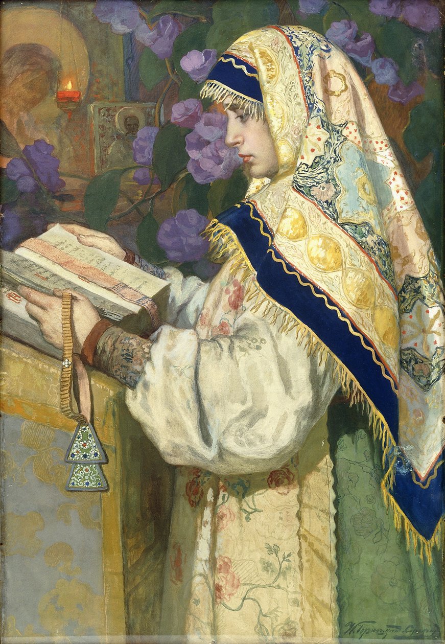 De maagd in gebed door Ivan Silych Goriuschkin Sorokopudov