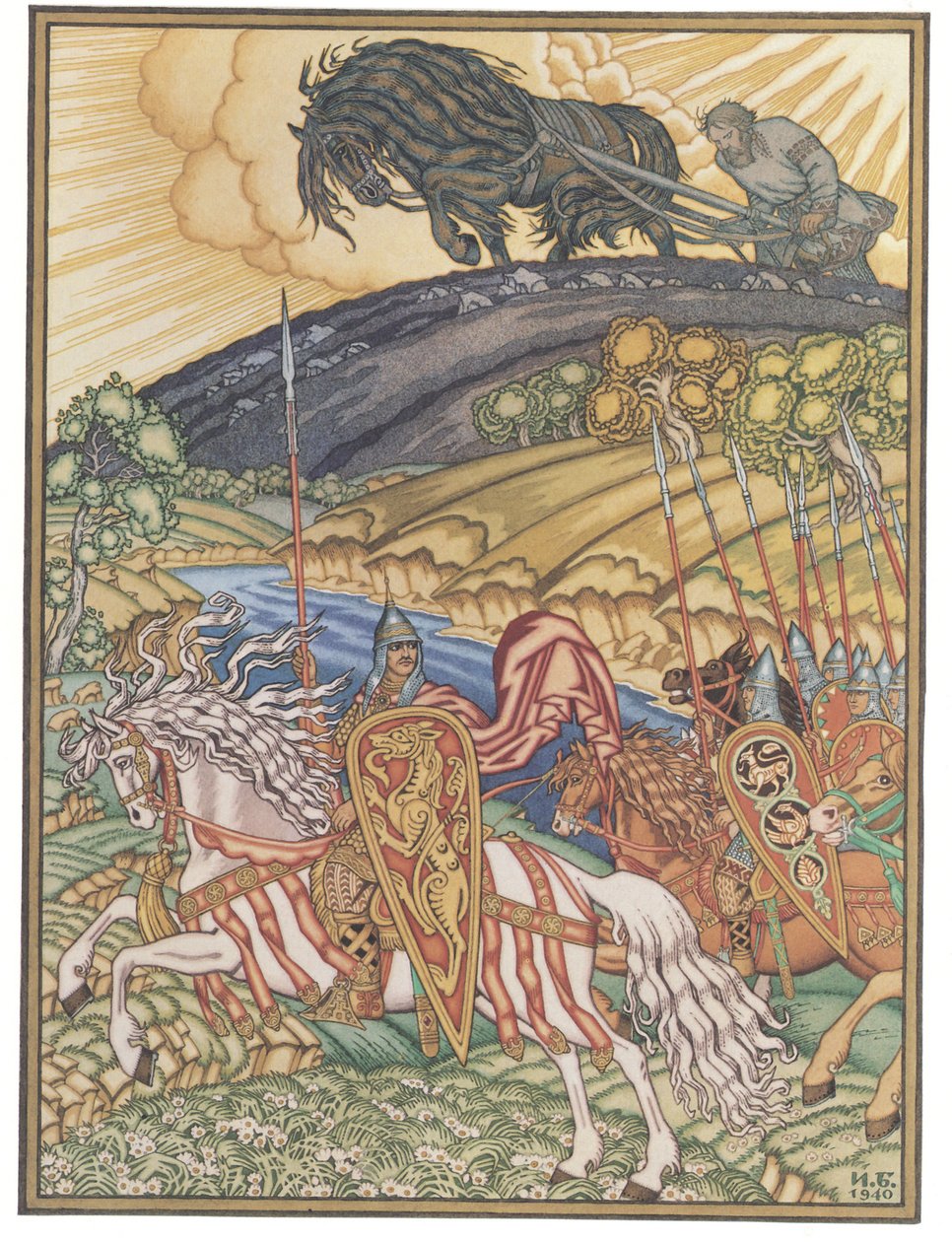 Volga Svyatoslavich en Mikula Selyaninovich, 1940 door Ivan Yakovlevich Bilibin