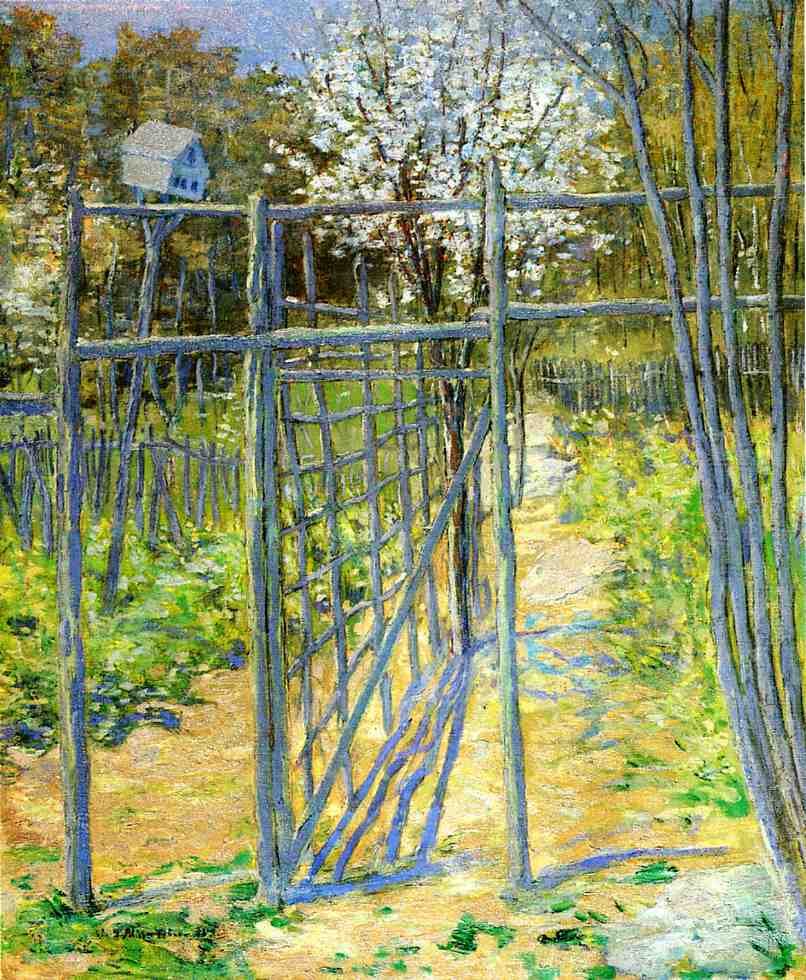 Het grijze latwerk door J. Alden Weir