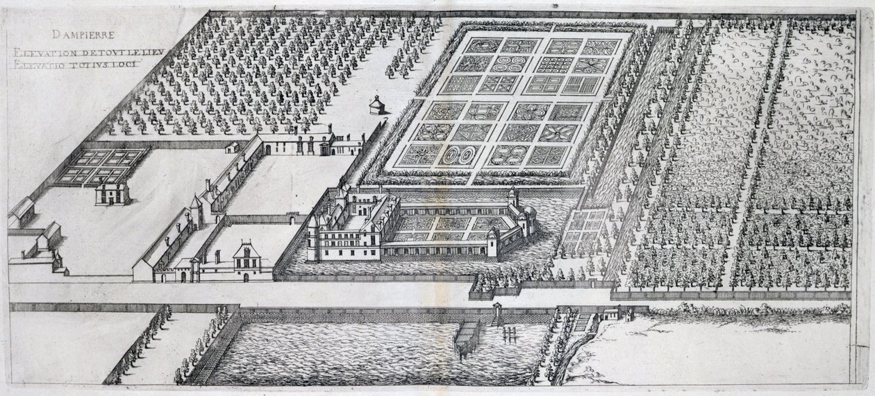 Chateau de Dampierre, uitzicht op het landgoed, uit 