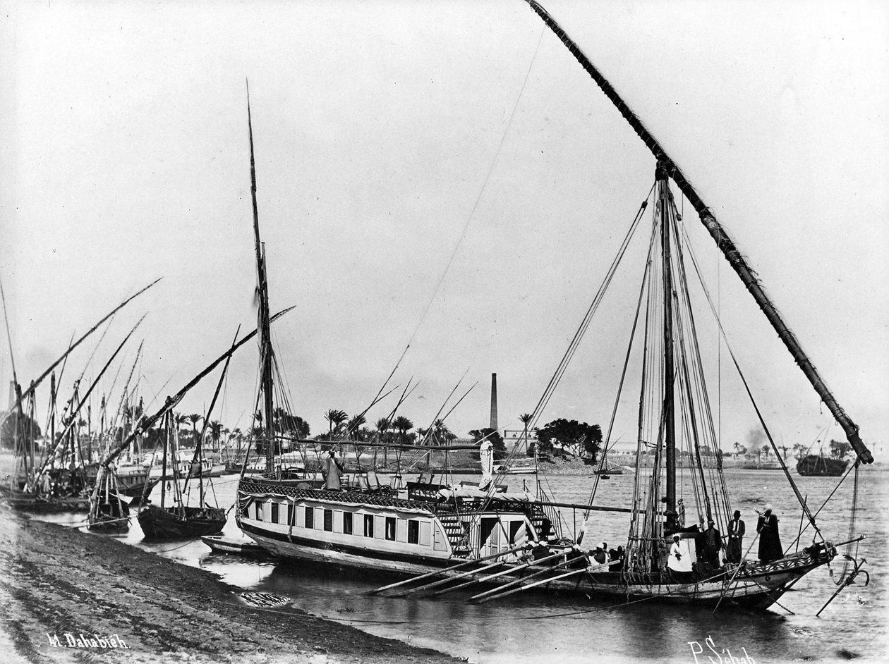 Dahabiya op de Nijl, ca. 1873-86 door J. Pascal Sebah