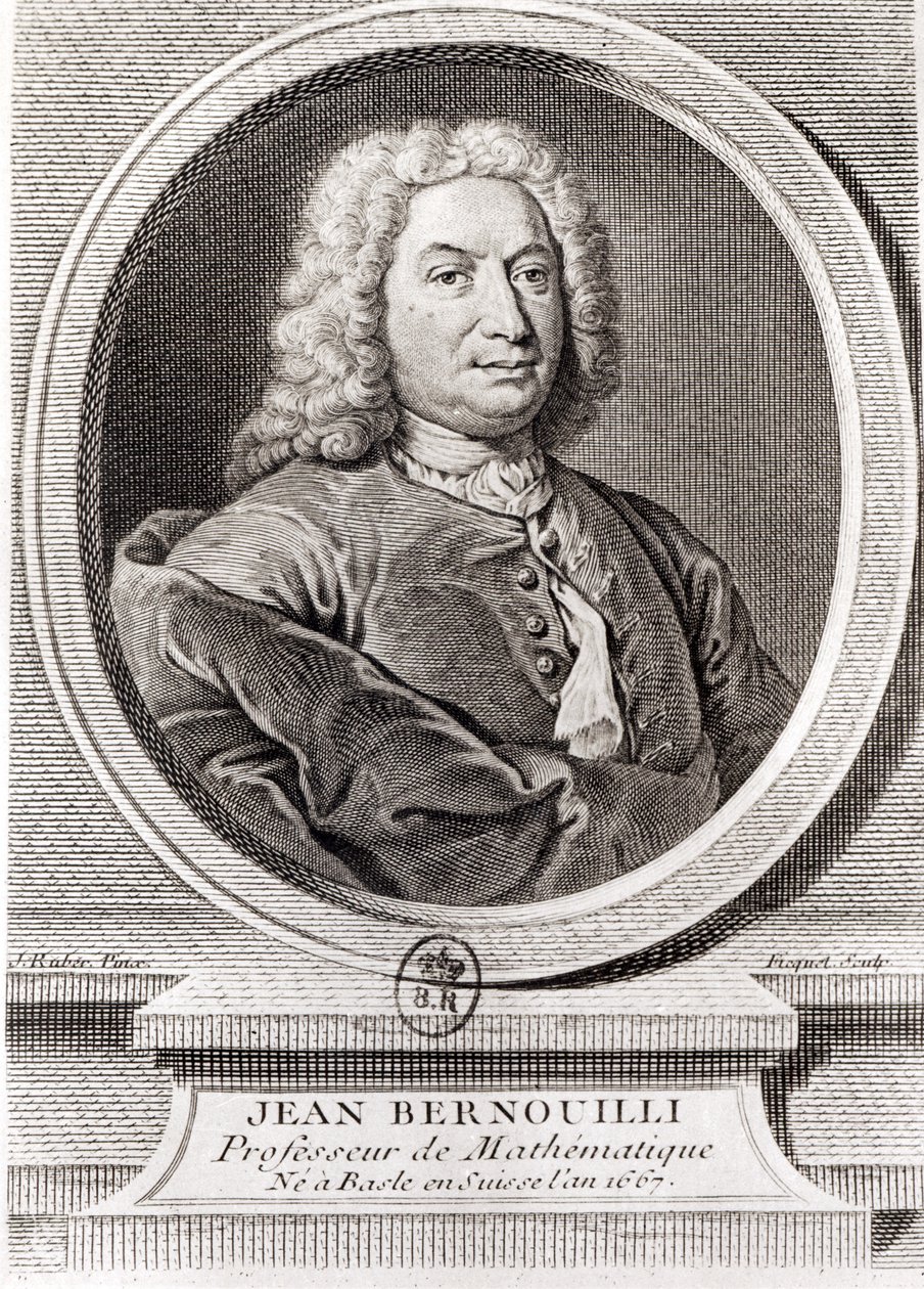 Portret van Jean Bernoulli (1667-1748) gegraveerd door Etienne Ficquet door J. Ruber