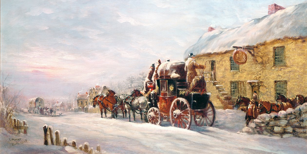 Postkoets buiten een herberg, Bath 1819 door J.C. Maggs