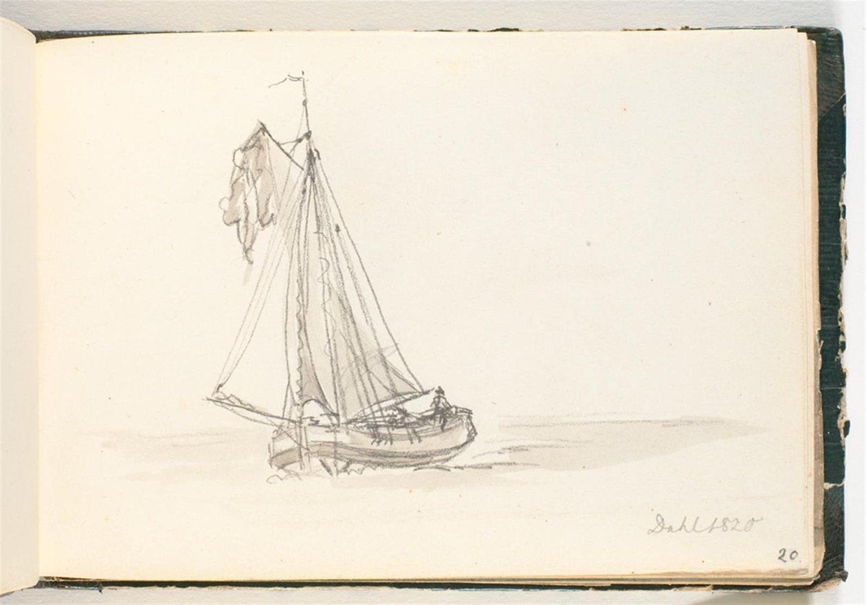Een groot zeilschip in kalm water door Johan Christian Dahl