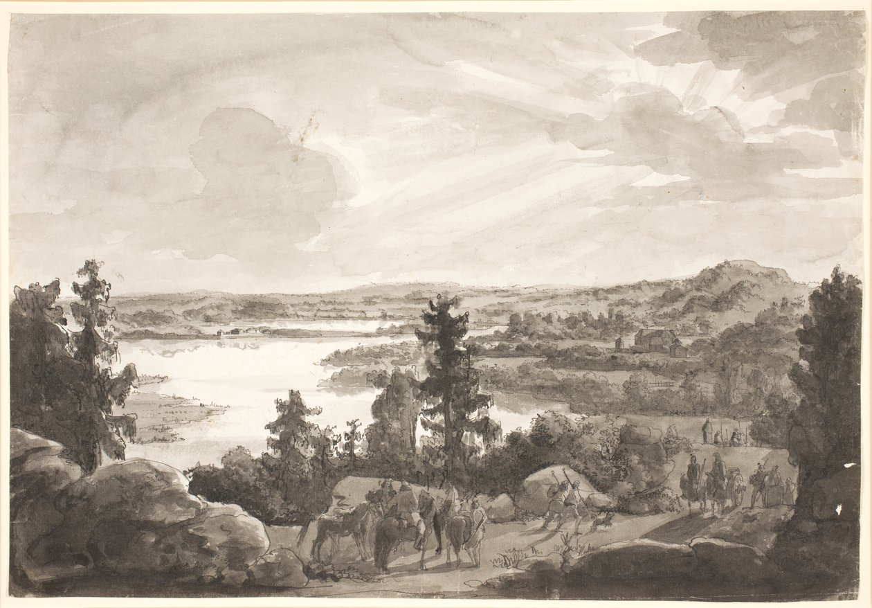 Uitzicht op een meer, Noorwegen door Johan Christian Dahl