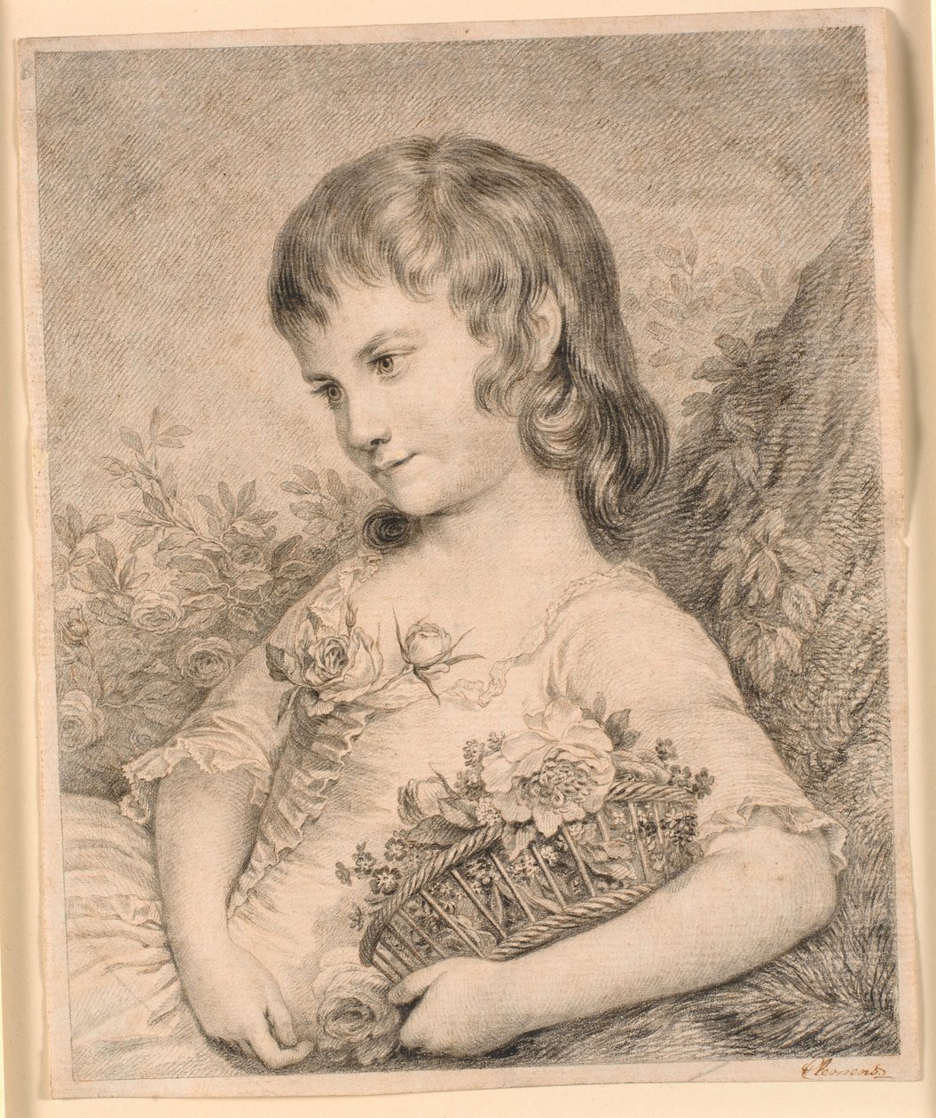 Klein meisje met een bloemenmand (Octavie Diodati) door J.F. Clemens