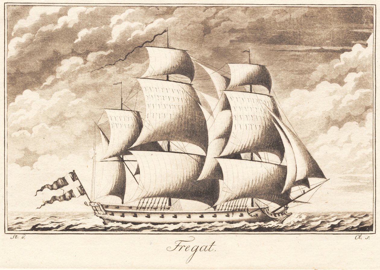 Suite van schepen. Fregat door J.F. Clemens