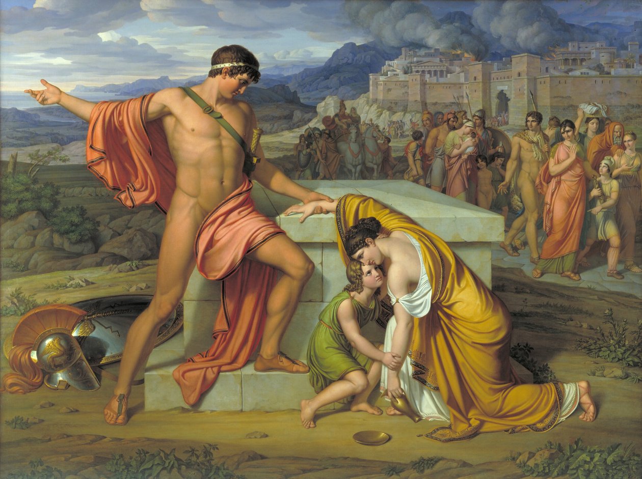 Pyrrhus en Andromache bij het graf van Hector door J.L. Lund