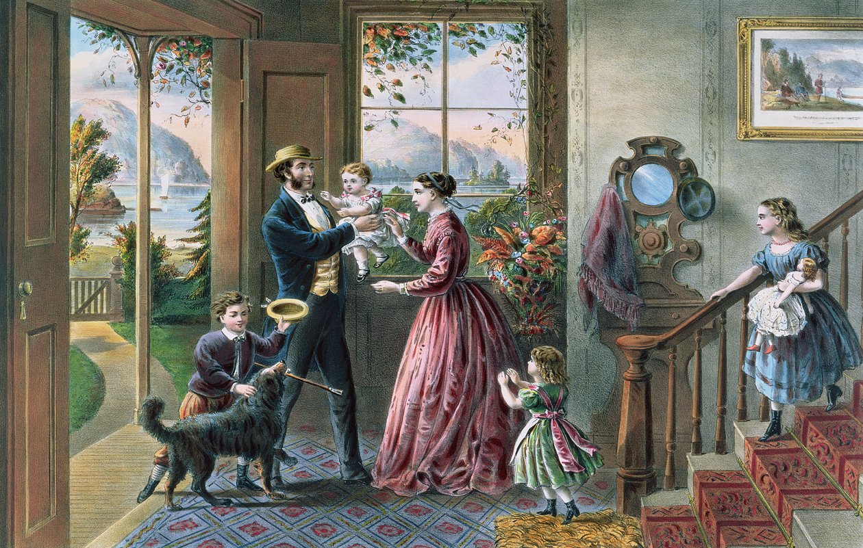 De vier seizoenen van het leven: middelbare leeftijd, `Het seizoen van kracht` gegraveerd door Parsons en Atwater, uitgegeven door Currier en Ives, New York, 1868 door N. and Ives, J.M. Currier