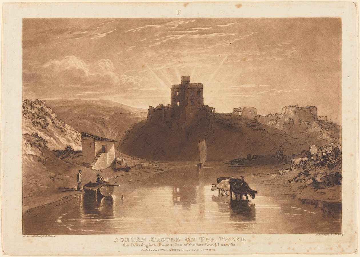 Kasteel van Norham, gepubliceerd 1816 door Joseph Mallord William Turner