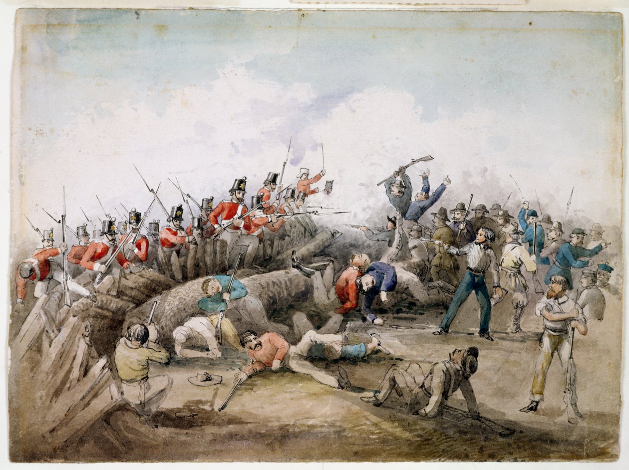 Eureka Stockade rel, Ballarat, Australië, 1854 door J.R. Henderson