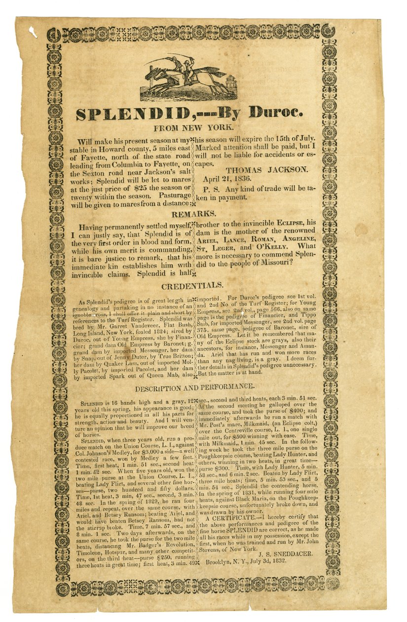 Gecertificeerd door Duroc, Brooklyn, N.Y., 3 juli 1832 door J.S. Sneddacer