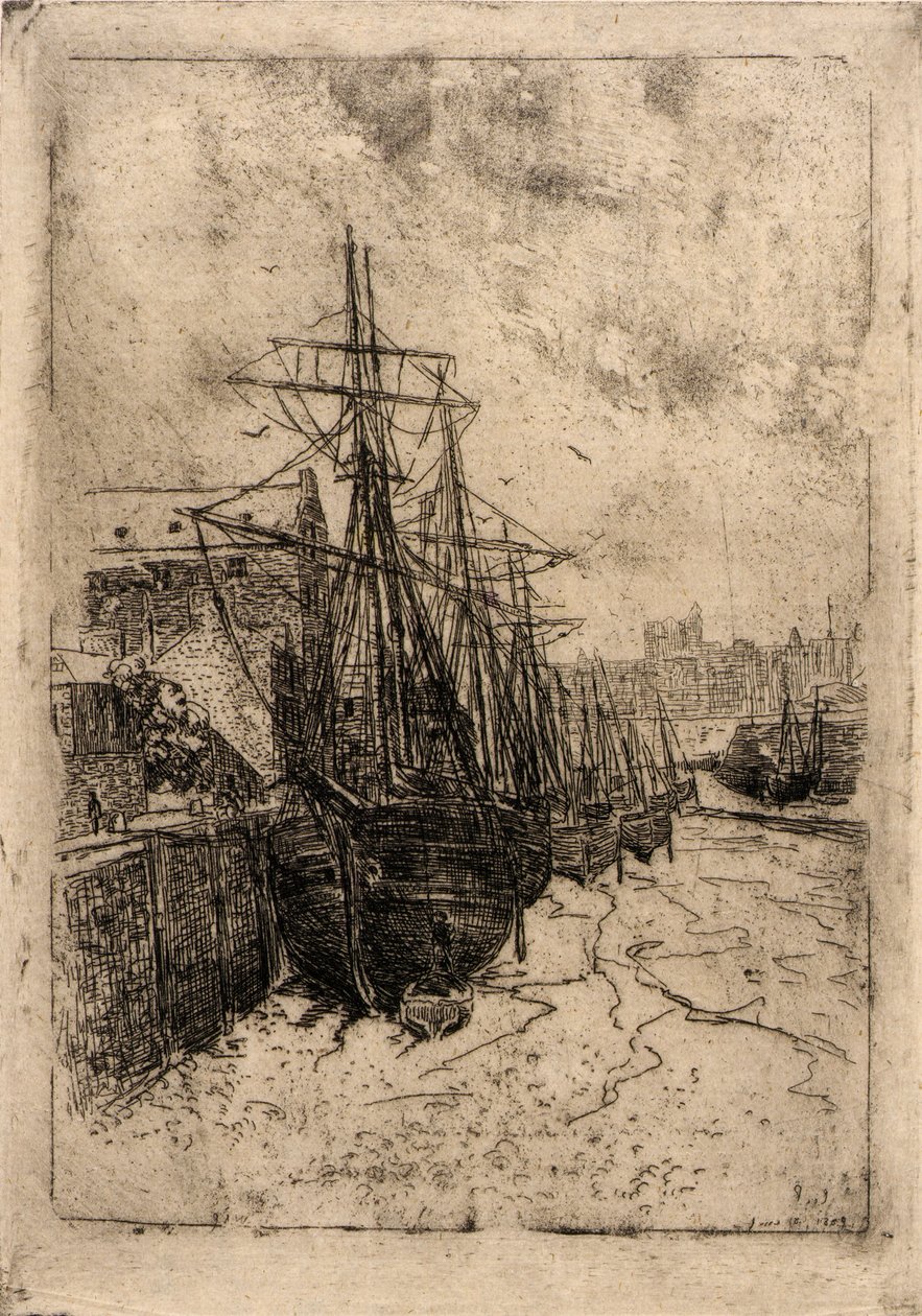 Boten bij eb - Eiland Man door J. Alden Weir