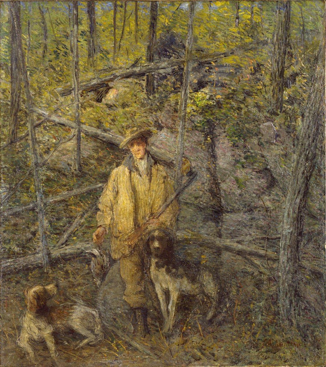 Jager en honden door J. Alden Weir