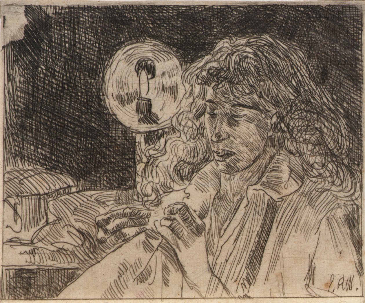 Naaien bij kaarslicht door J. Alden Weir