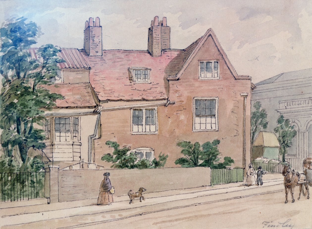 Oude huizen op Kennington Green, 1855 door J. Findley