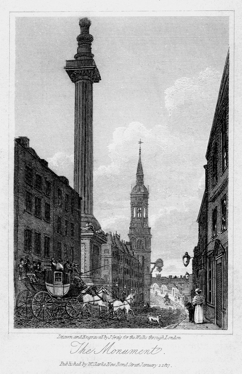 Het Monument, City of London, 1817 door J. Greig