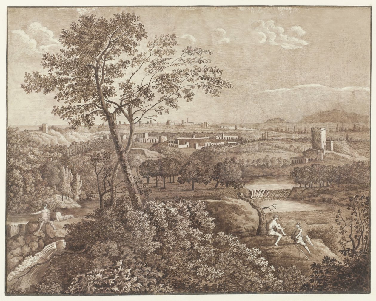 Italiaans landschap in de omgeving van Rome door J. Pallard