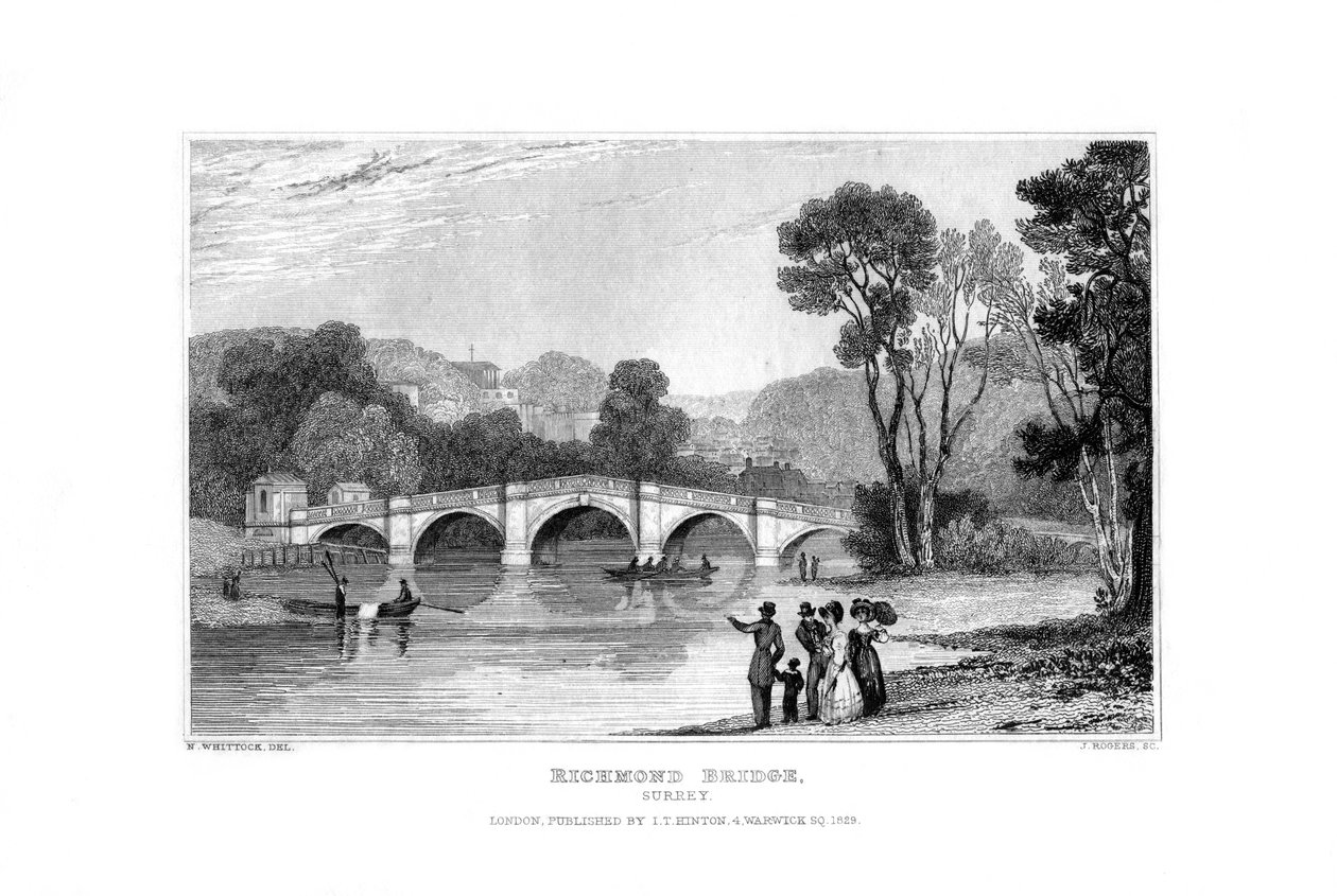 Richmond Bridge, Londen, 1829 door J. Rogers