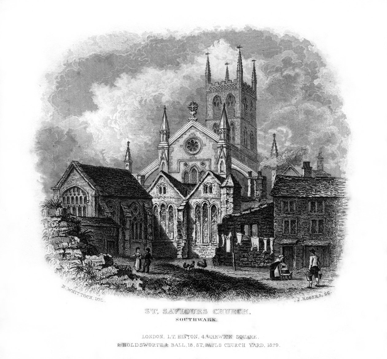 St Saviours Kerk, Southwark, Londen, 1829 door J. Rogers