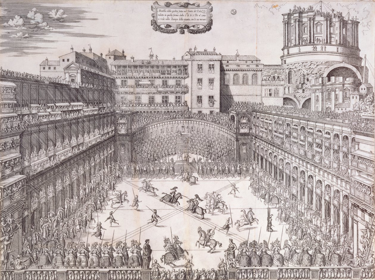 Toernooi in het Vaticaan, in de Cortile de Belvedere door Jacob Binck