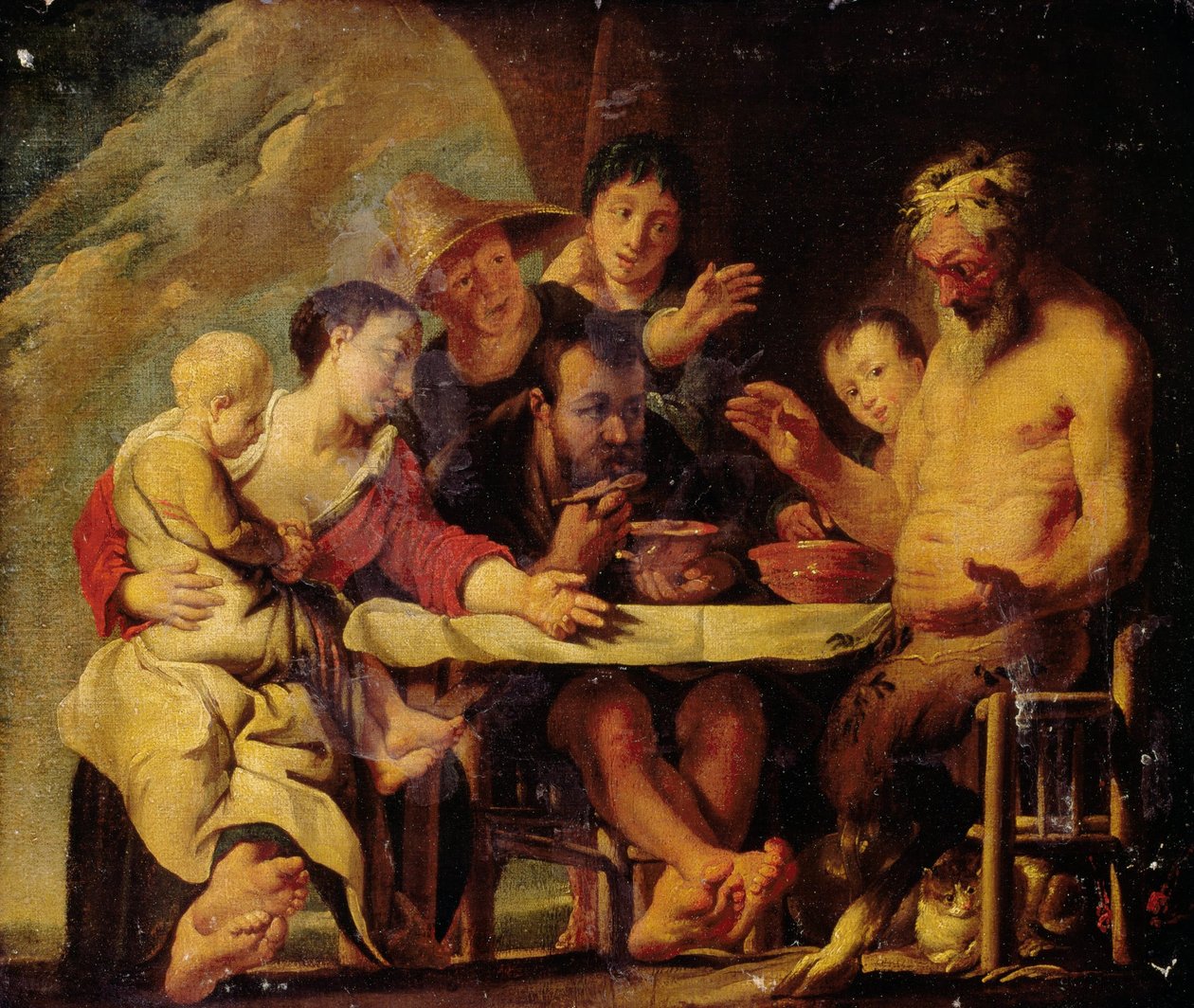 Sater en boeren door Jacob Jordaens