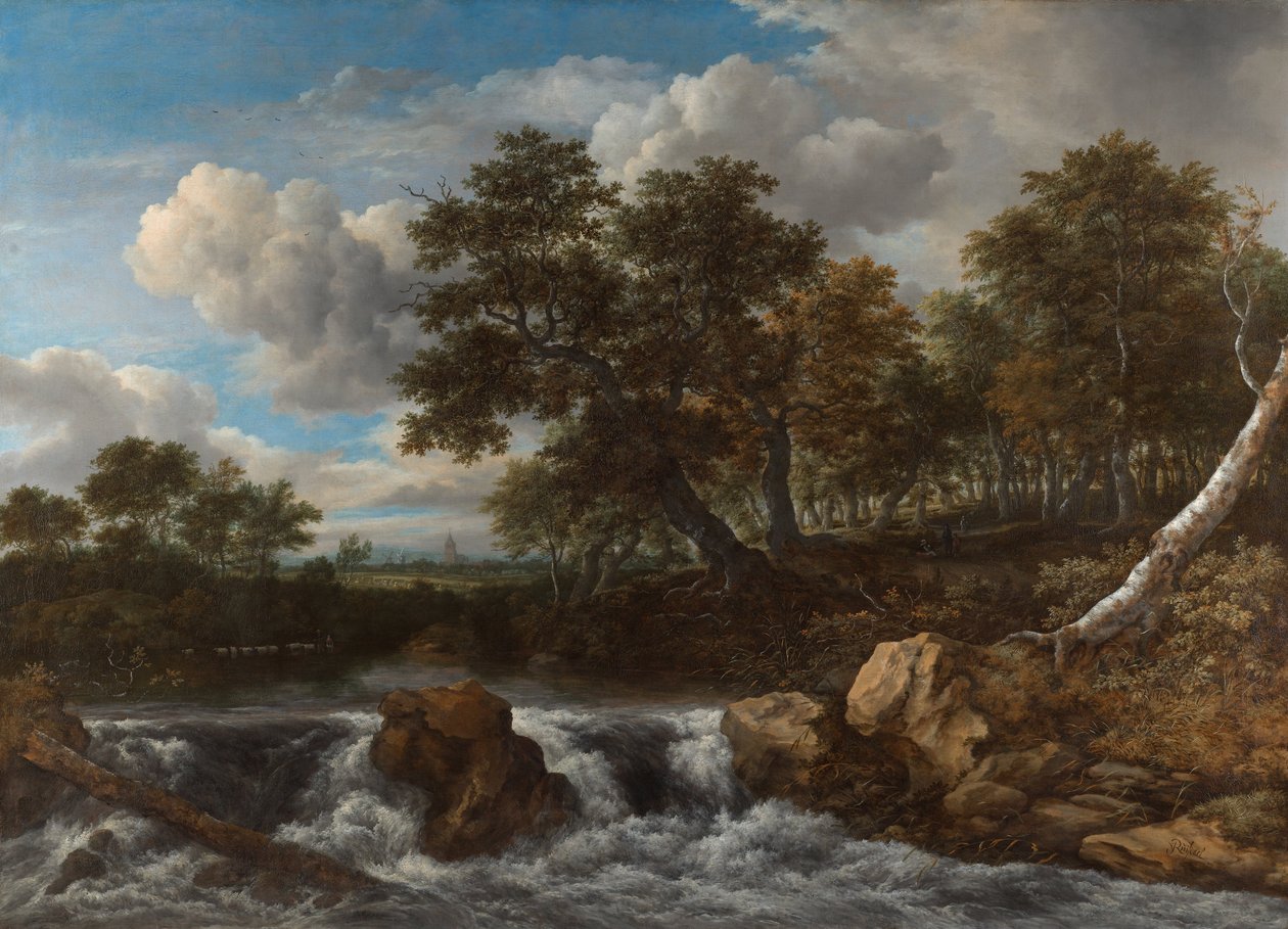 Landschap met waterval door Jacob van Ruisdael