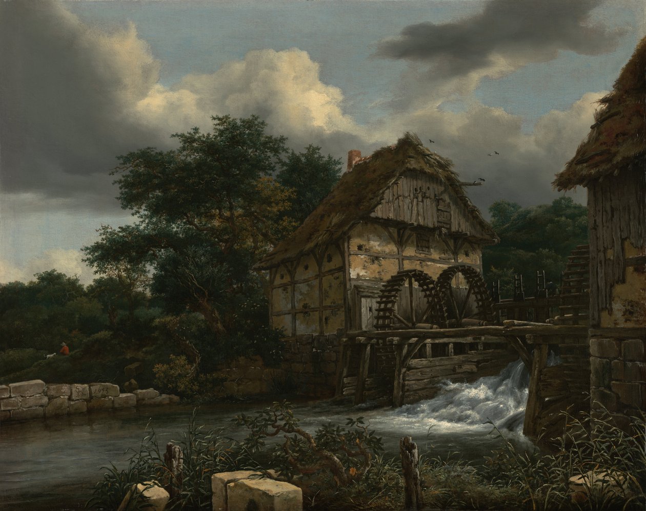 Twee watermolens en een open sluis door Jacob van Ruisdael