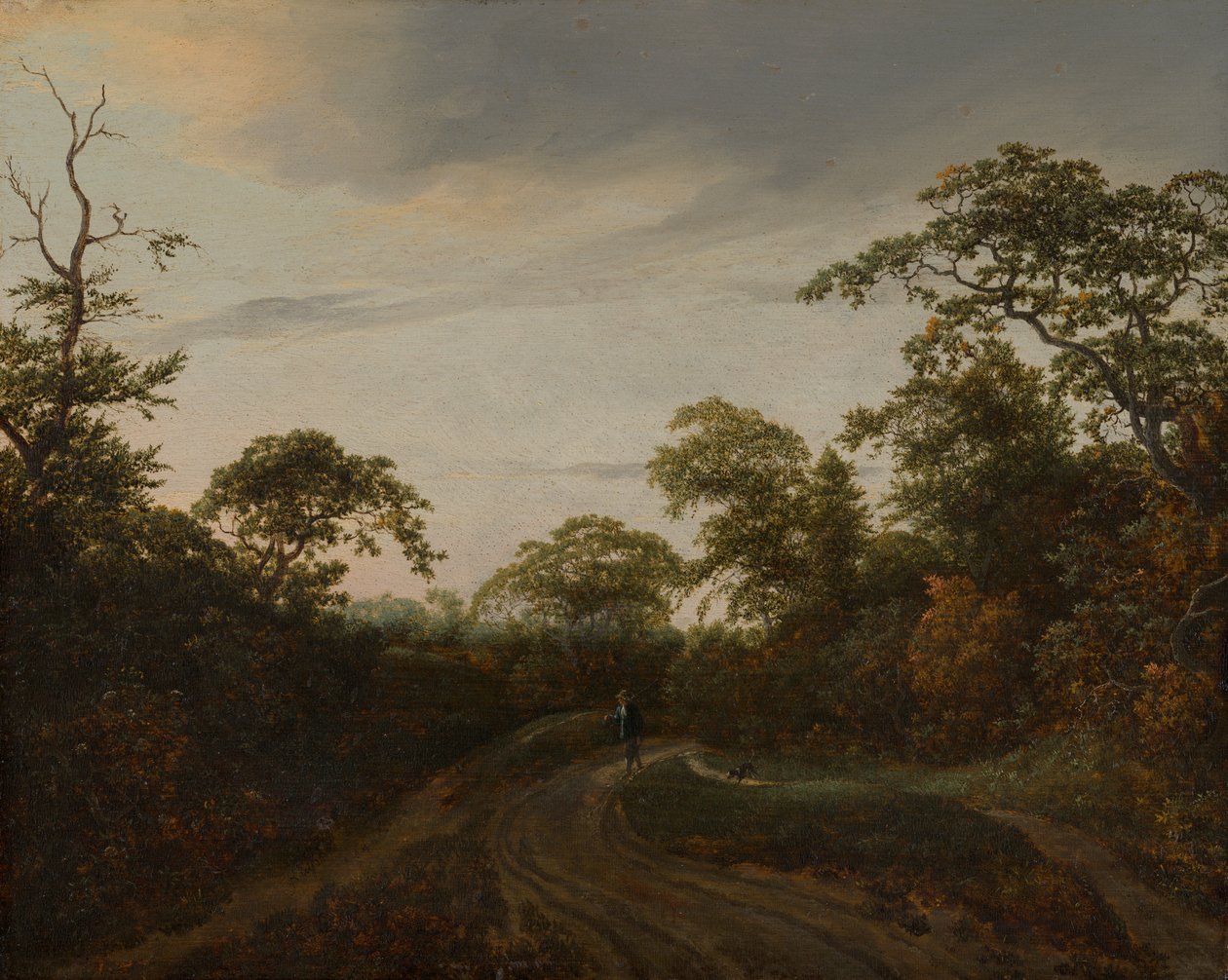 Weg in een boslandschap bij schemering door Jacob van Ruisdael