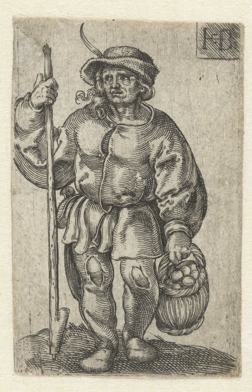 Boer met een mand met eieren door Jacob Binck