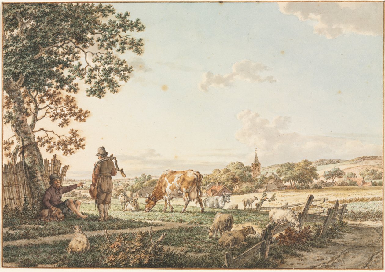 Pastoraal Landschap met Dorp, 1799 door Jacob Cats