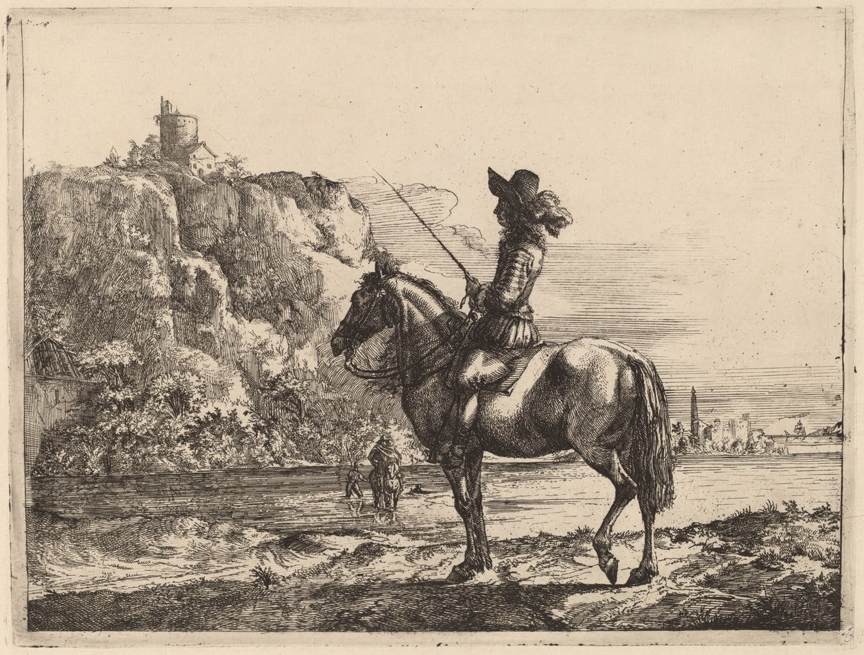 Rivierlandschap met Ruiter door Jacob Duck