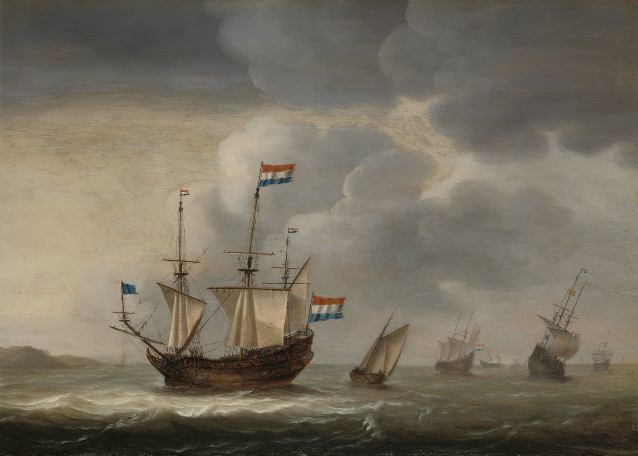 Schepen voor de kust door Jacob Gerritz Loef