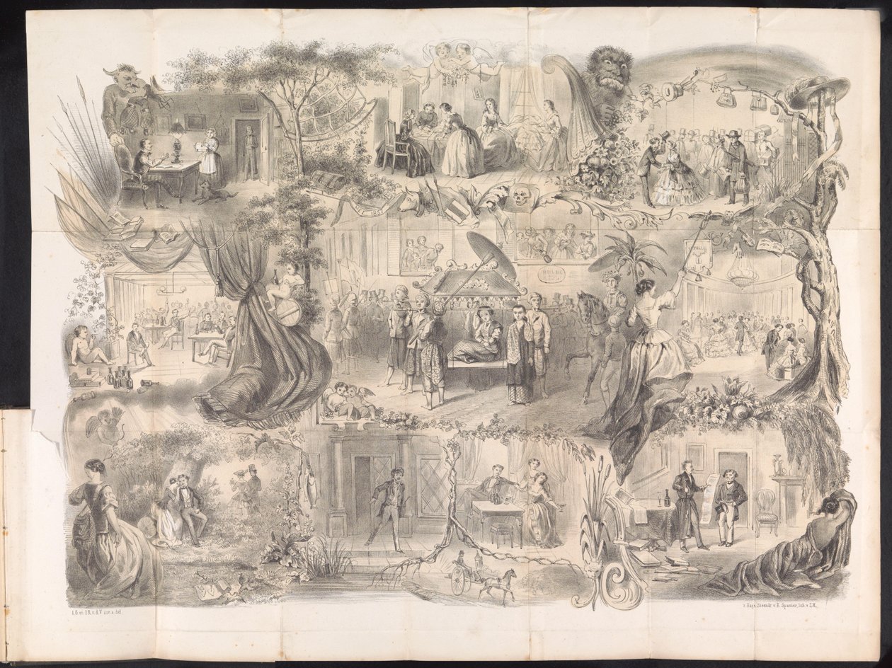 Spotprent in Delftse studentenalmanak, 1858 door Jacob Gosschalk