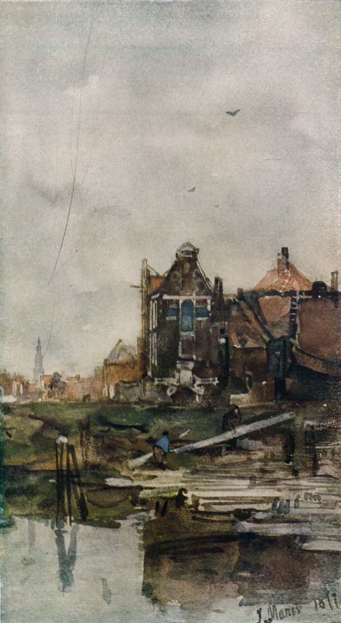 Oude Huizen, Amsterdam, ca. 1870 door Jacob Henricus Maris